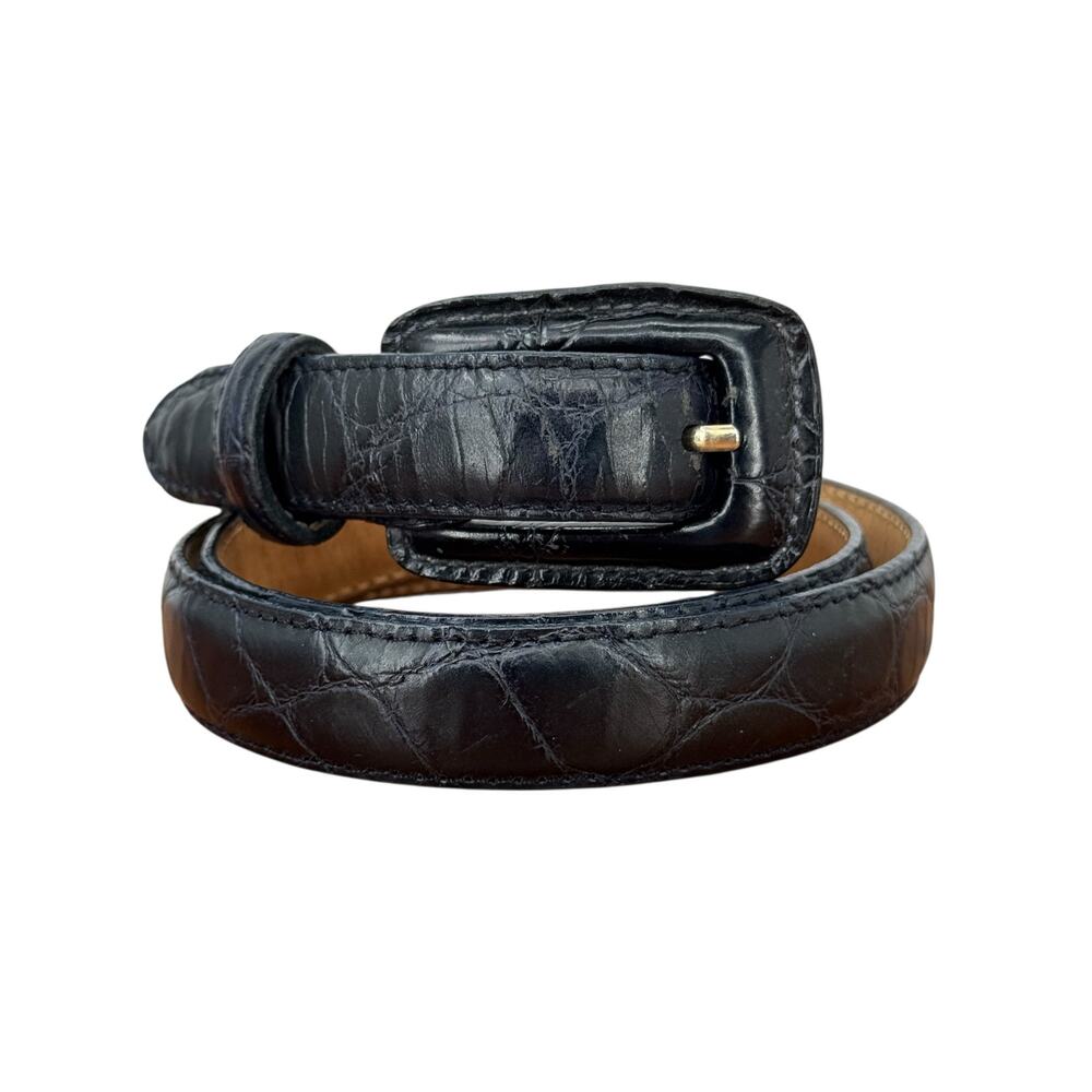 WCM Italian Calfskin Leather Belt Womens SZ S Blue Textured Classic Chic Elegant
